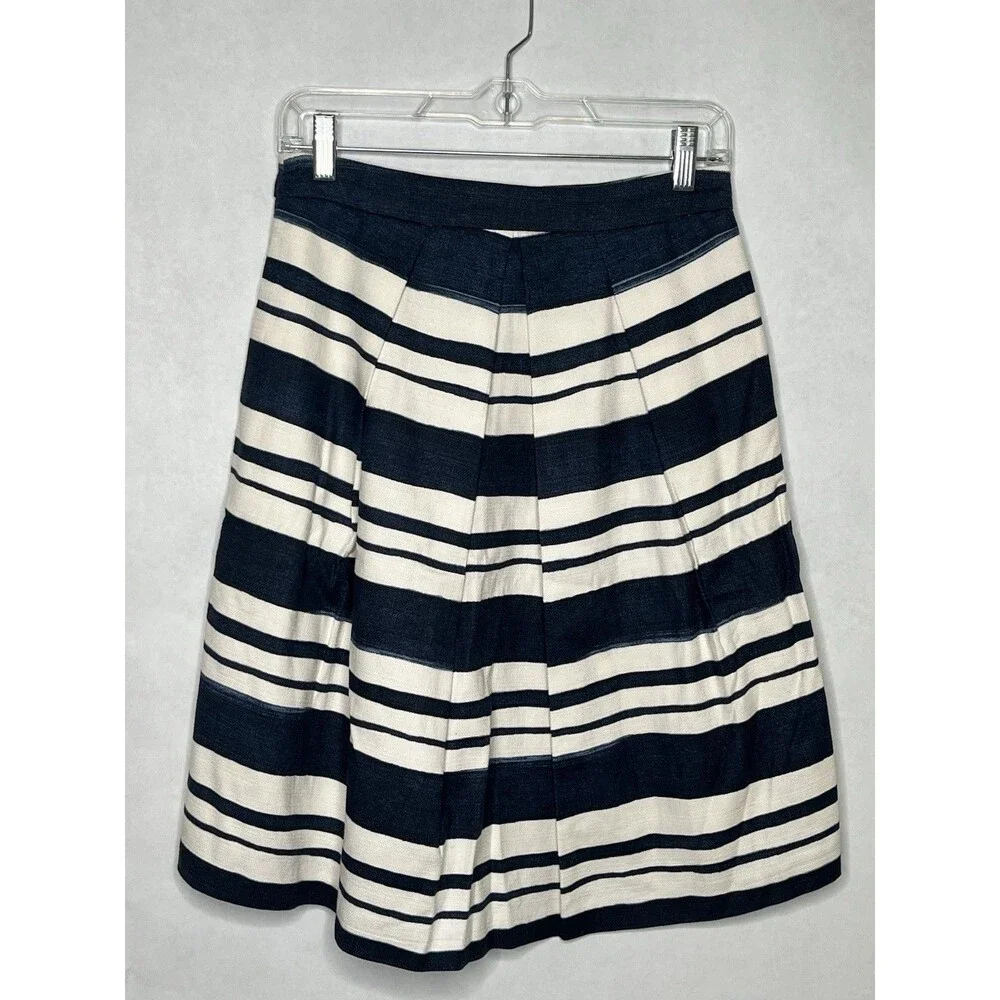 Zara Skirt Women Size Small Blue White Striped Linen Feel Pleated Pockets